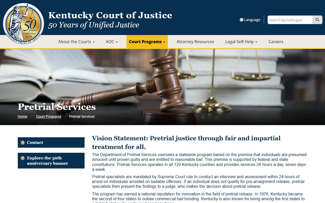Kentucky Pretrial Services information for charges after arrest