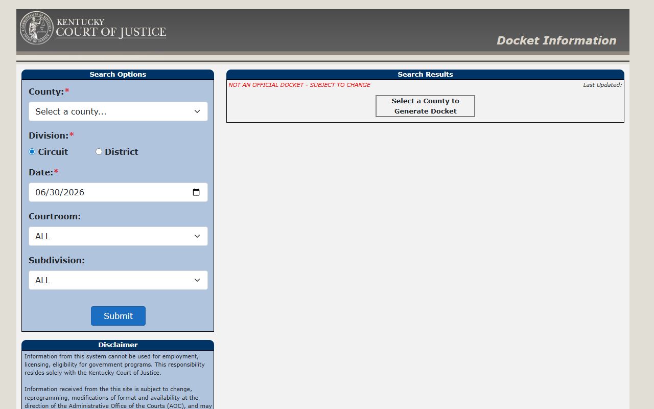 Morgan County court dockets Kentucky public docket search