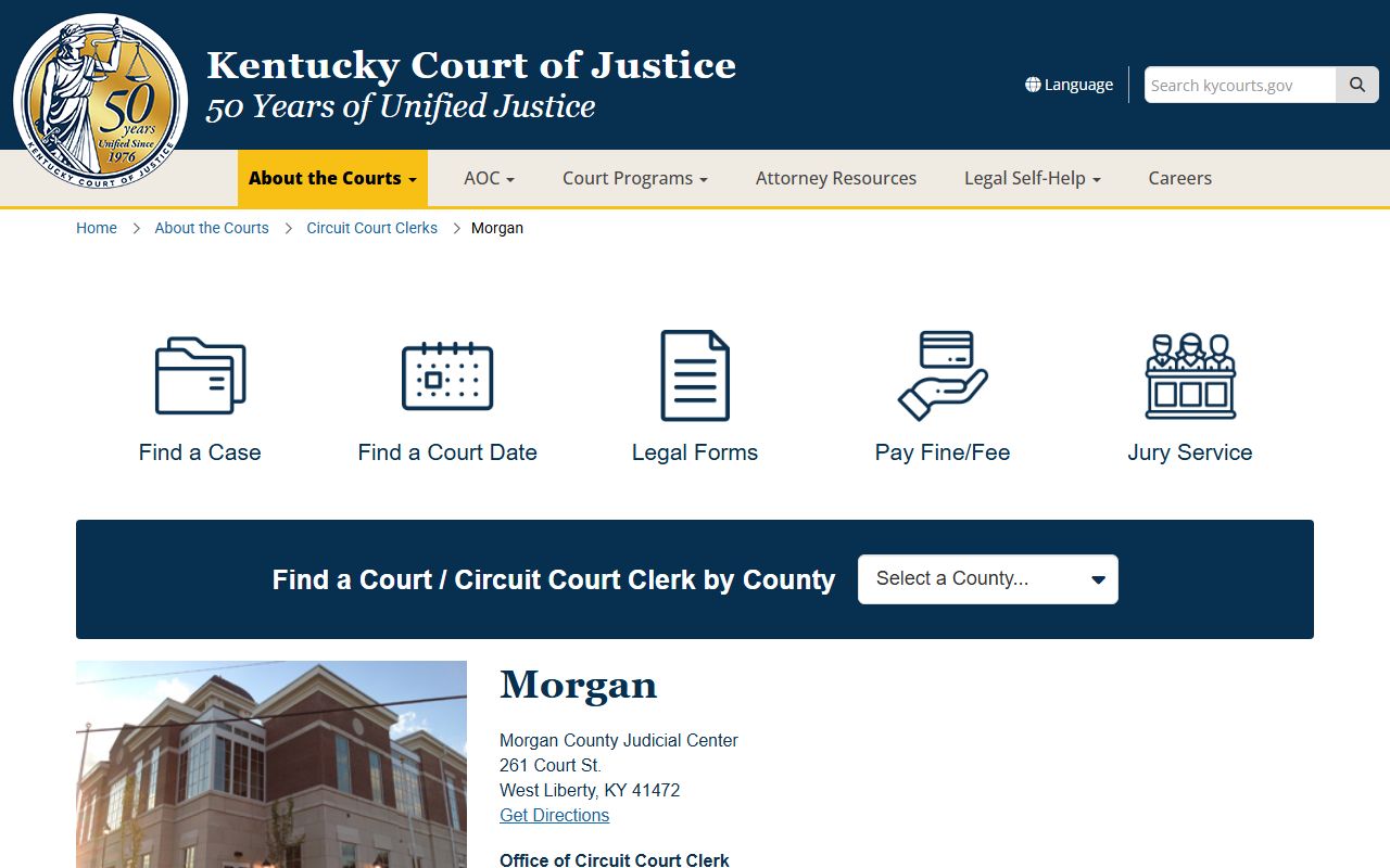 Morgan County court records Kentucky Court of Justice county page